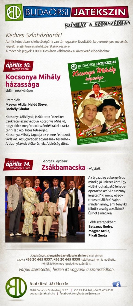 Budaörsi Játékszín 2013 április  - Budaörsi Játékszín áprilisi előadások